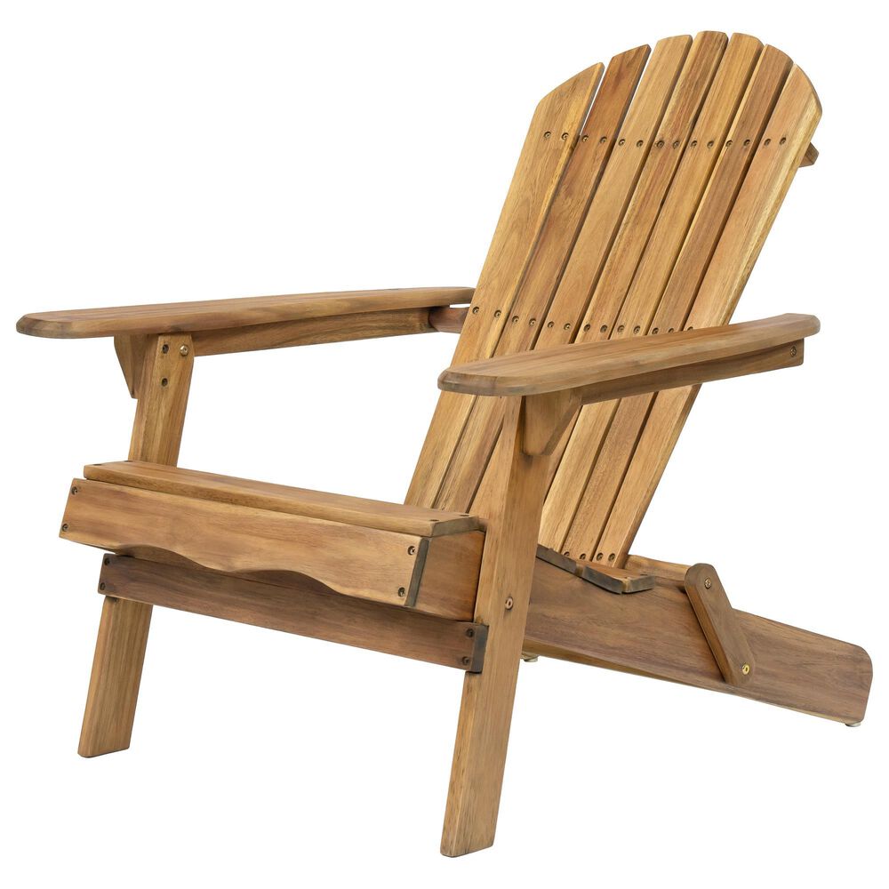 Hearth and Haven Outdoor Folding Adirondack Chair with Slatted Back and Wide Armrests in Teak, , large