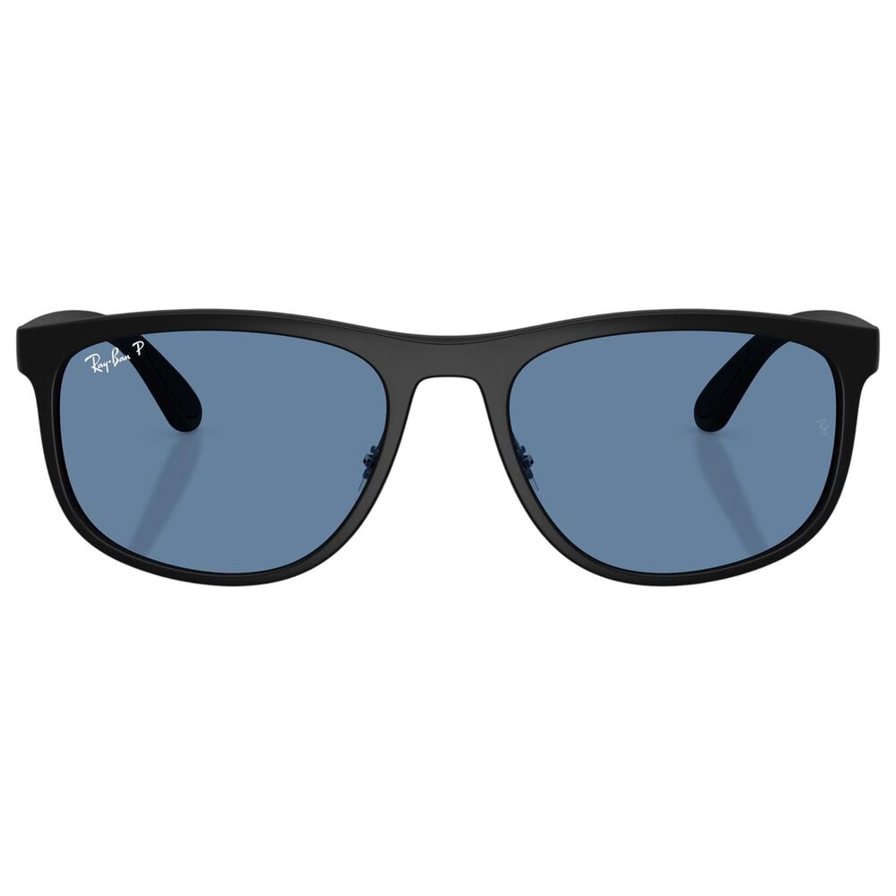 Rayban Glasses Sunglasses with Polarized Blue Lenses in Matte Sand Black, , large