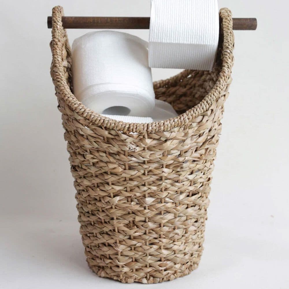 Creative Coop Braided Bankuan Toilet Paper Basket with Wood Handle in Natural, , large