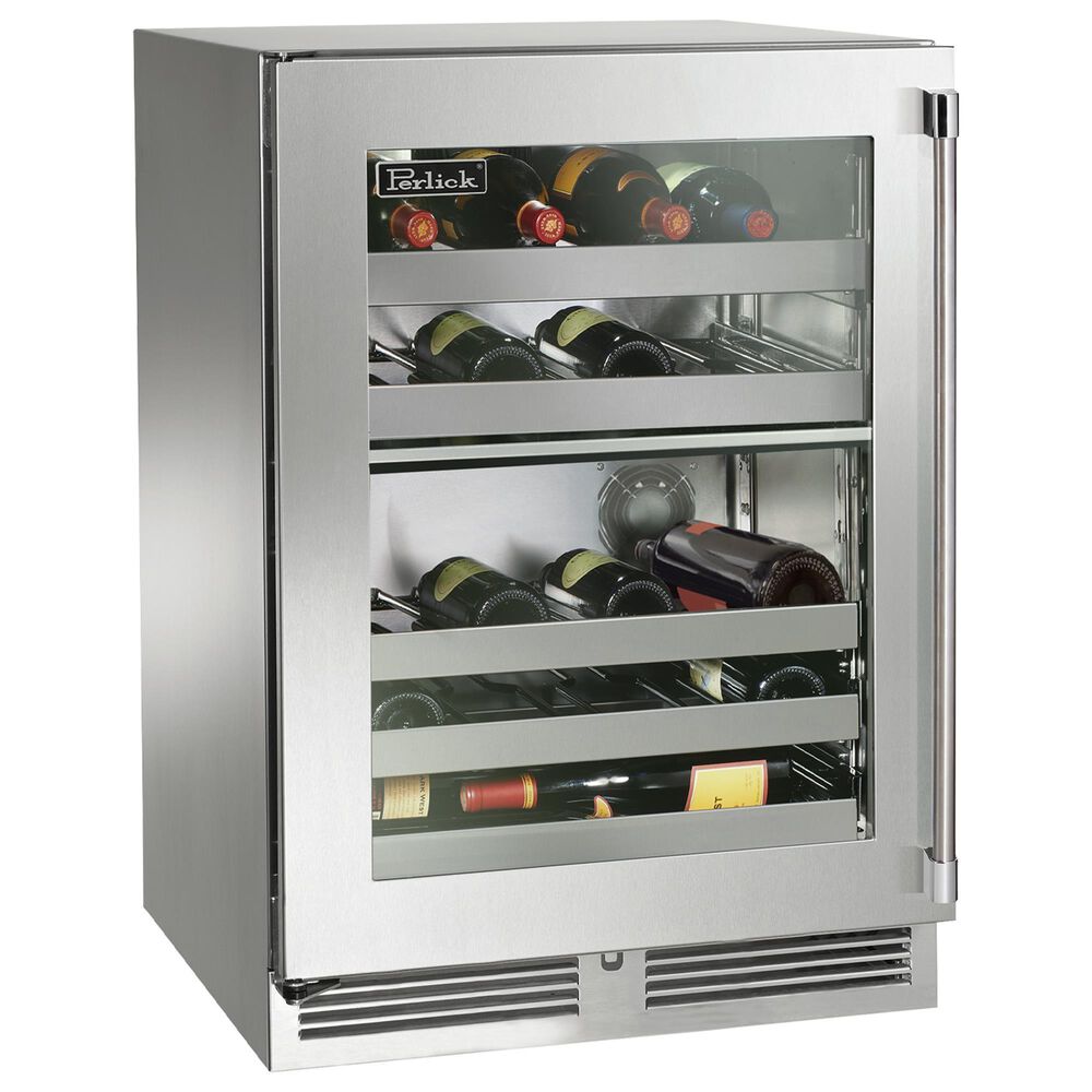 Perlick Indoor Signature Series 5.2 Cu. Ft. Dual Zone Wine Reserve with Glass Door and Left Hinge in Panel Ready and Stainless Steel, , large