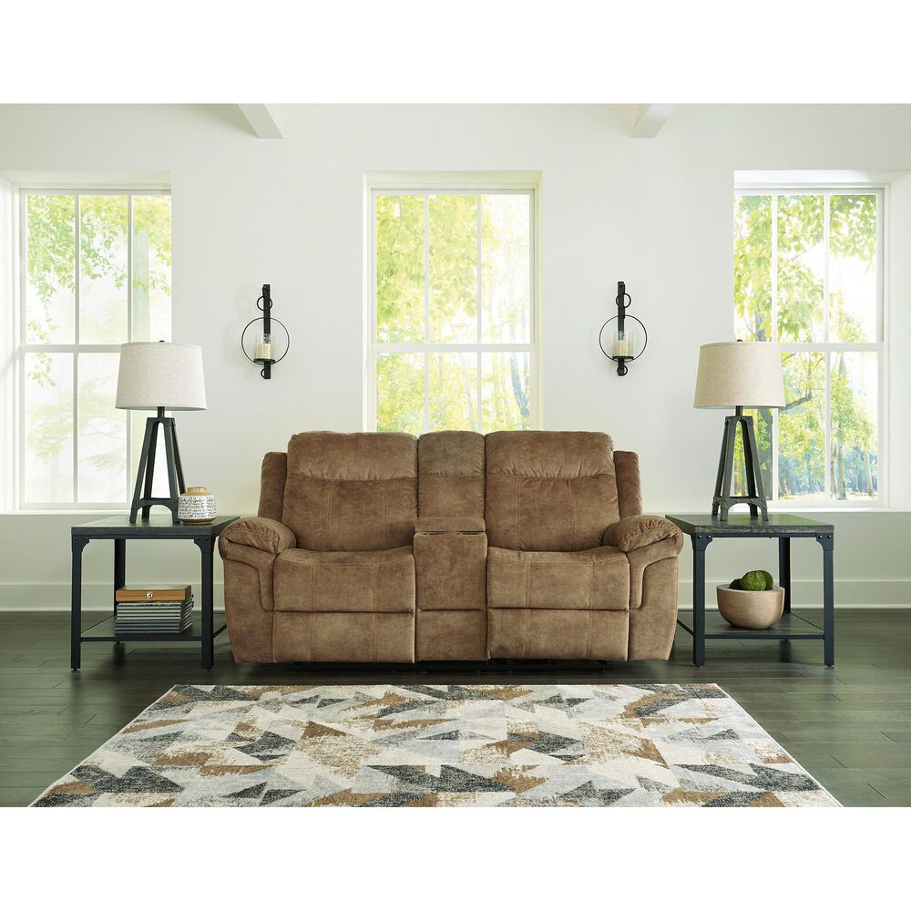 Signature Design by Ashley Huddle Double Reclining Loveseat with Console in Nutmeg, , large