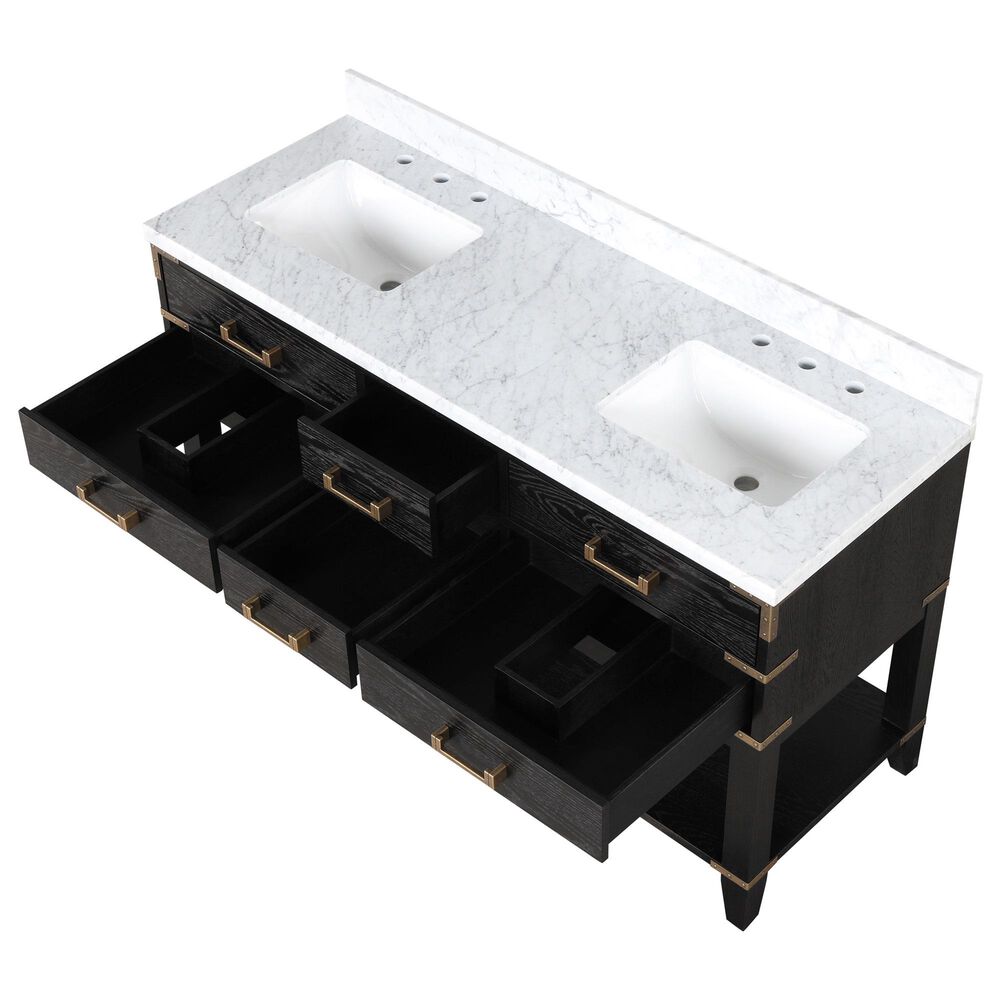 Lexora Home Norwalk 60&quot; Double Bathroom Vanity in Black Oak with White Carrara Marble Top and Rectangular Sinks, , large