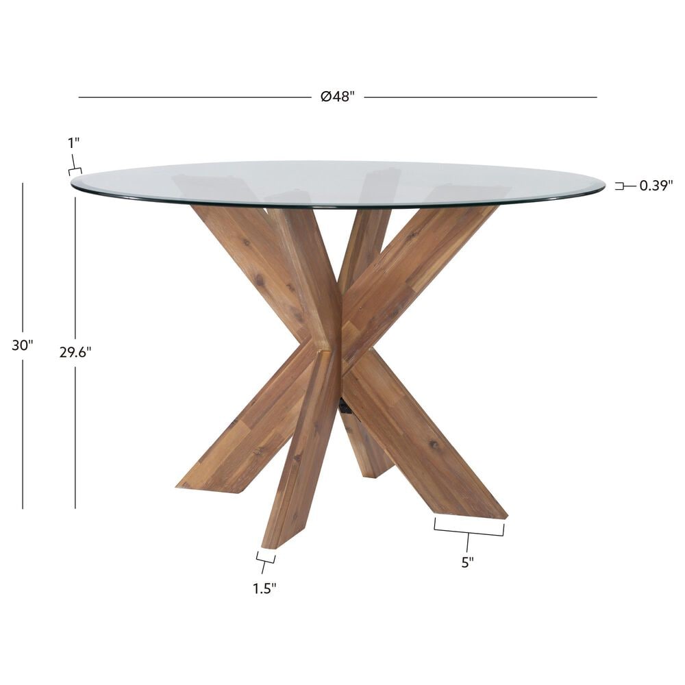 Linon Home Decor Adler X-Base Dining Table with Glass Top in Natural and Clear - Table Only, , large