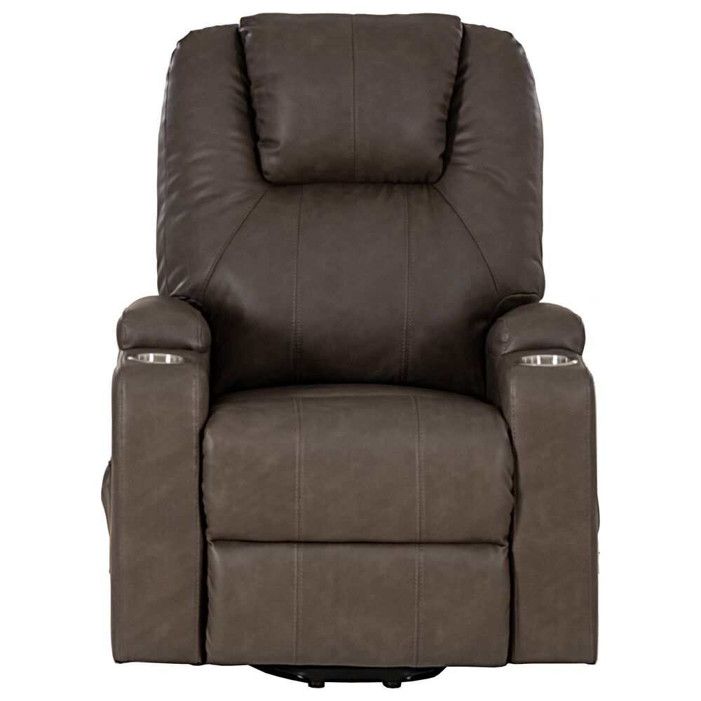 Linon Home Decor Peoria Power Lift Recliner in Mushroom, , large