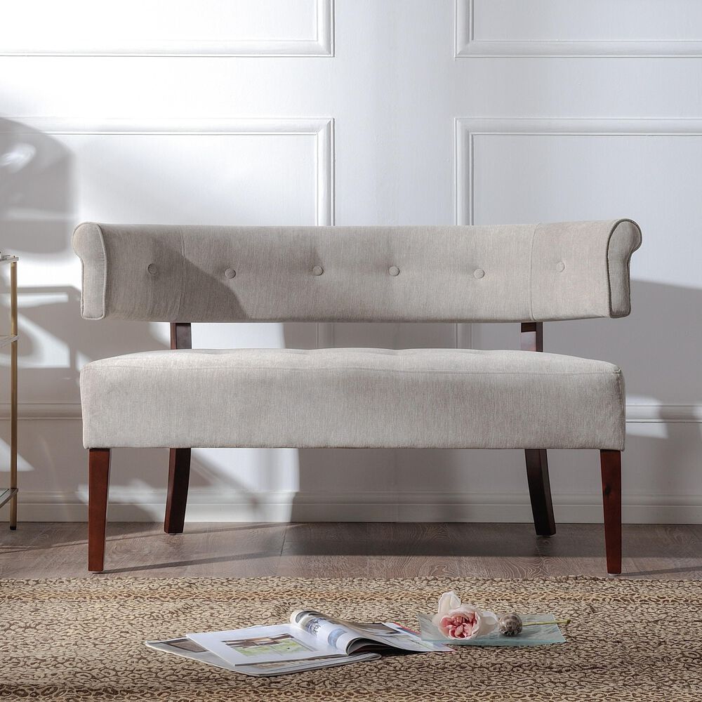 Jennifer Taylor Home Jared Roll Arm Tufted Bench Settee in Silver Grey, , large