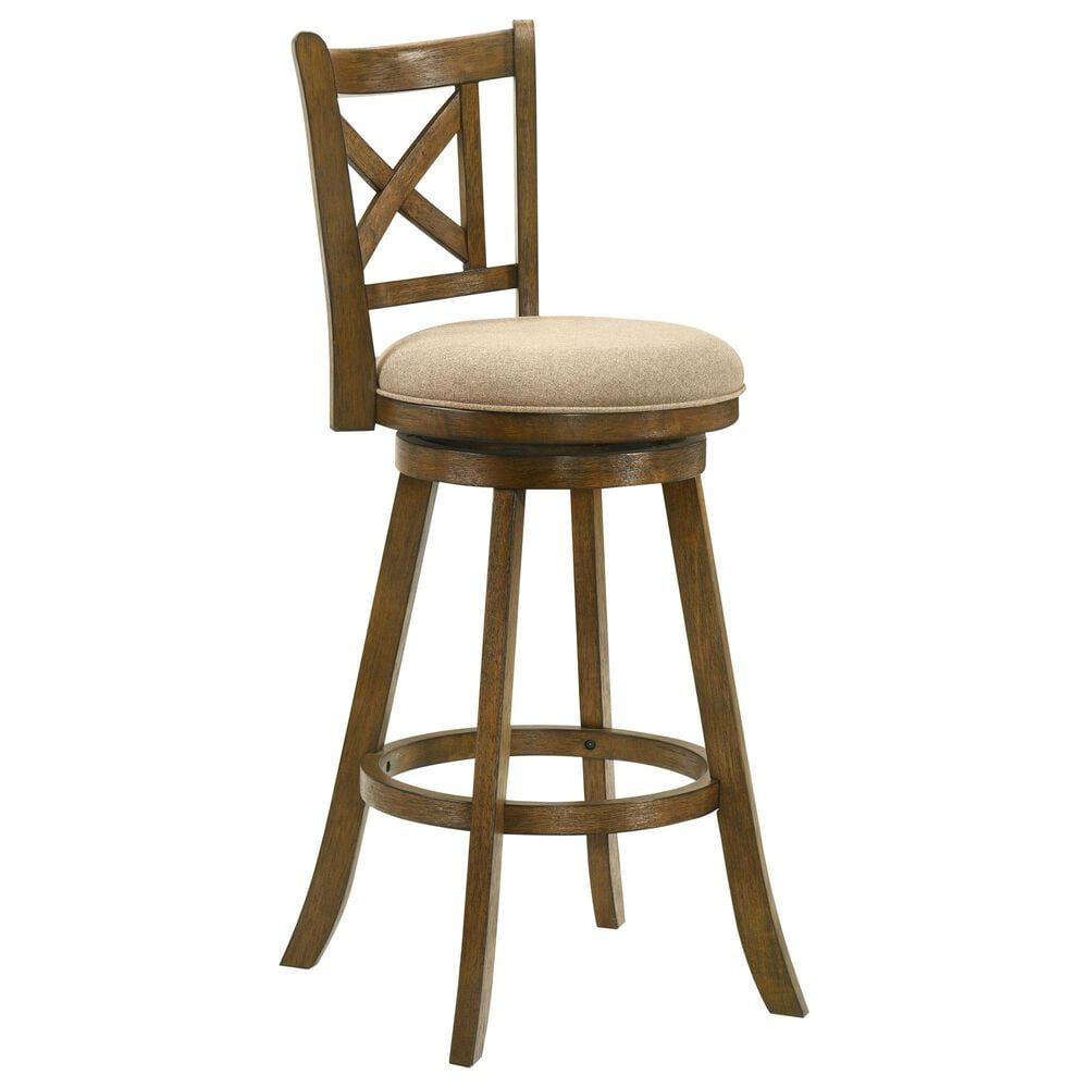Armen Living Kodi Swivel Bar Height Stool with Light Scone Upholstery in Sepia Brown, , large