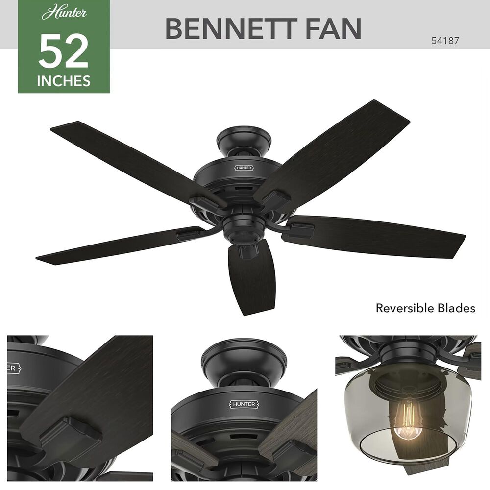 Hunter Bennett 52&quot; Ceiling Fan with Light in Matte Black, , large