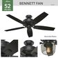 Hunter Bennett 52" Ceiling Fan with Light in Matte Black, , large