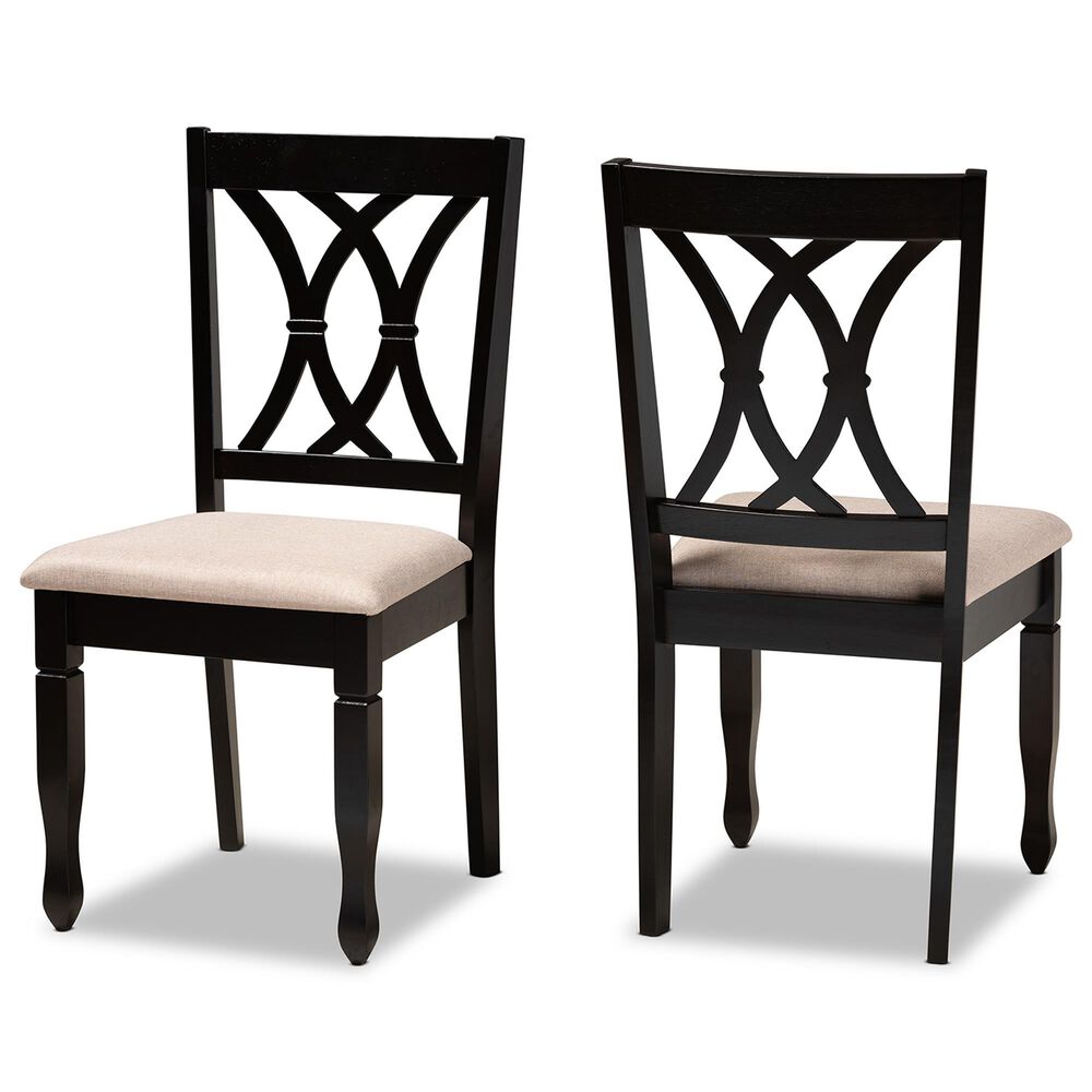 Baxton Studio Reneau Side Chair with Sand Cushion in Espresso Brown (Set of 2), , large