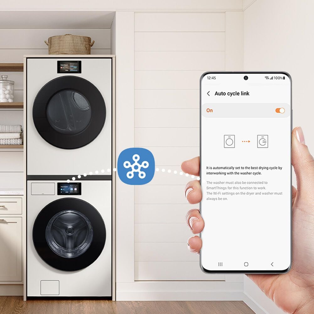 SAMSUNG Bespoke 5.3 Cu. Ft. Front Load Washer and 7.6 Cu. Ft. Front Load Gas Dryer in Ivory, , large