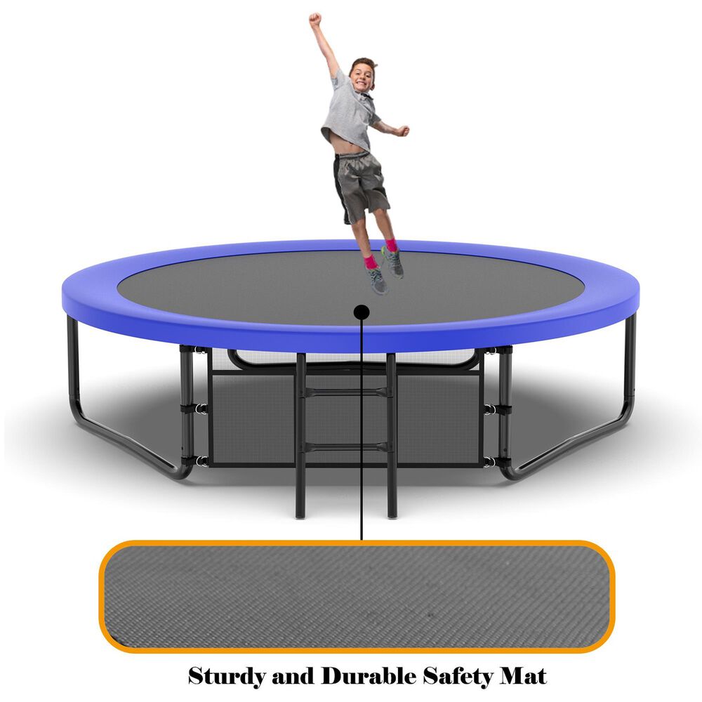 HOMLUX 10' Outdoor Trampoline with Basketball Hoop in Blue, , large