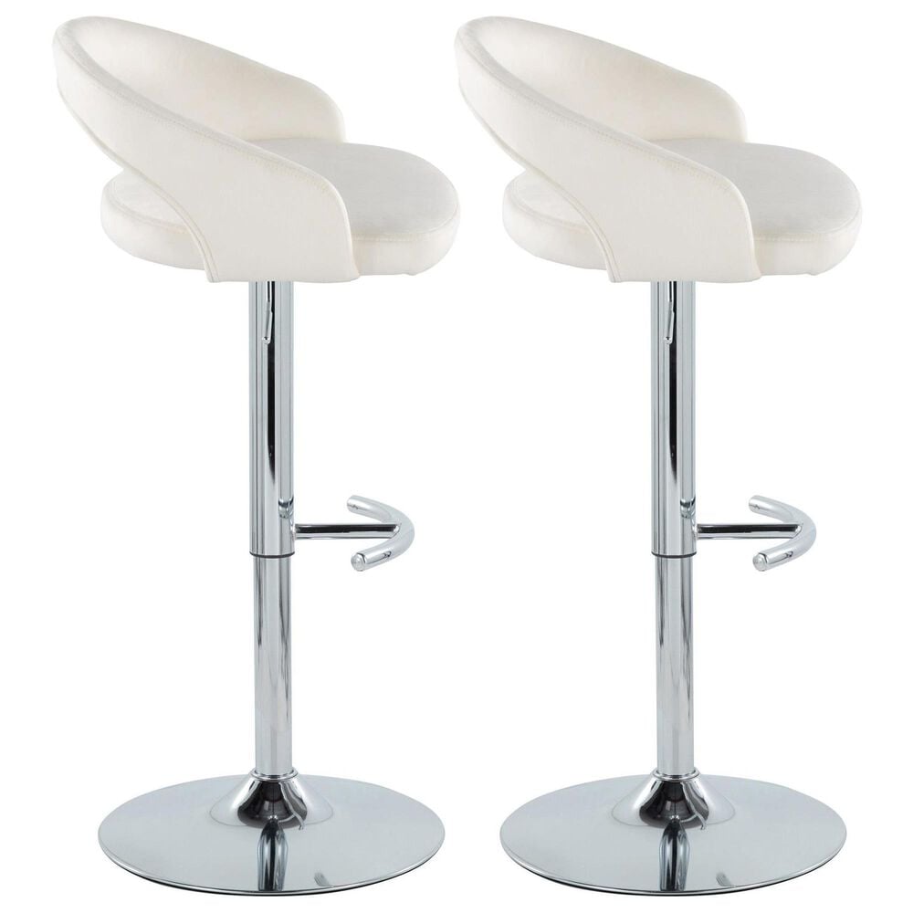 LumiSource Grotto Swivel Adjustable Bar Stool with White Velvet Upholstery in Chrome (Set of 2), , large