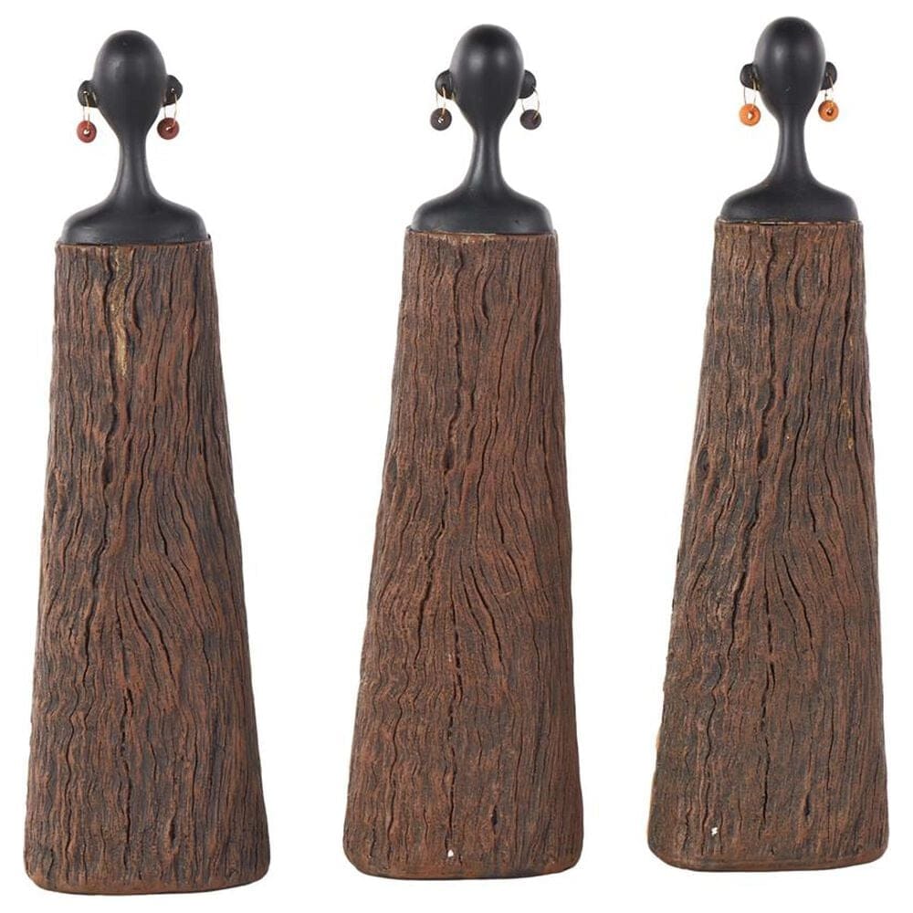 Maple and Jade African Woman Decorative Sculpture with Red, Orange, and White Dresswear in  Black Set of 3, , large