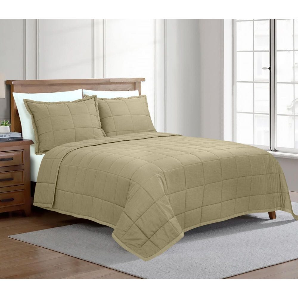 Ann Gish Slub Tencel 3-Piece King Quilted Coverlet Set in Olive, , large