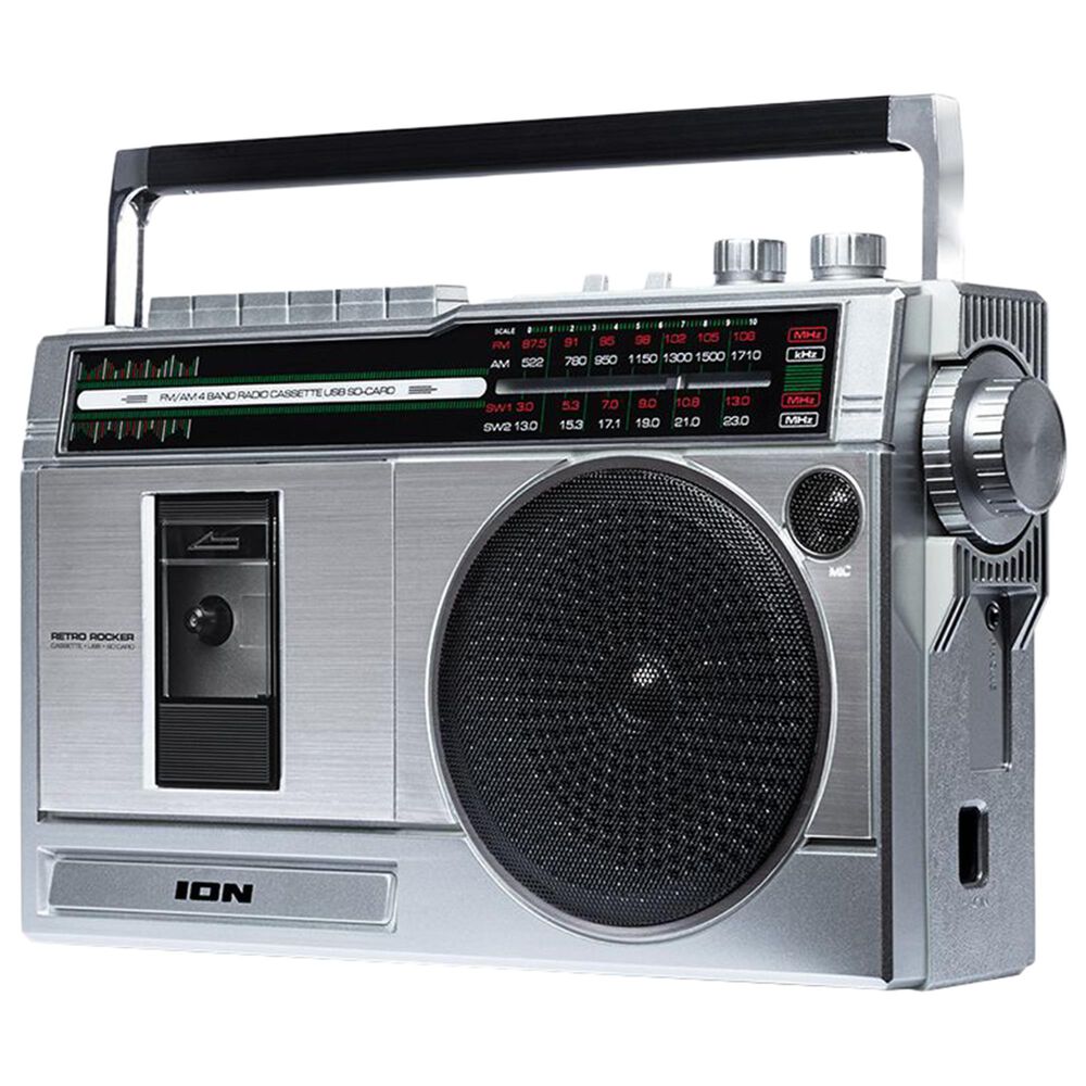 Ion Retro Rocker Portable Retro-Style Compact Boombox in Sliver, , large