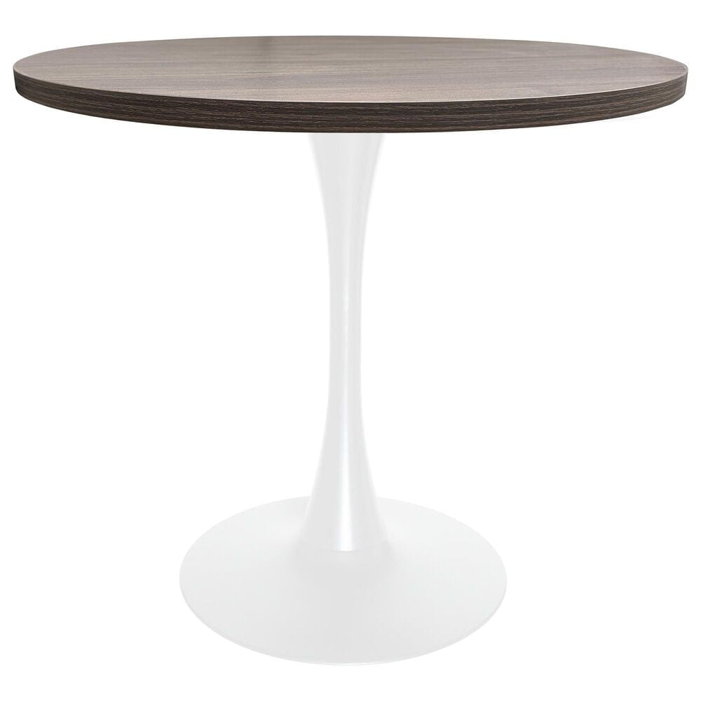 Leisuremod LeisureMod Bristol Dining table, White Base with 36 Round Dark Walnut MDF top, , large