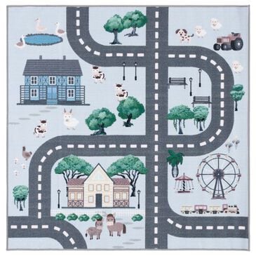 Safavieh Kids Playhouse KPH235M 5" Square Blue and Dark Grey Rug, , large