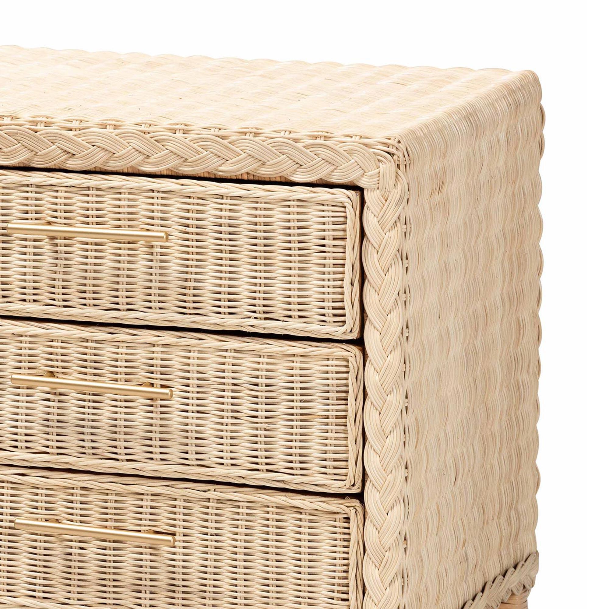 Baxton Studio Lanica 3-Drawer Nightstand in Sun Bleached