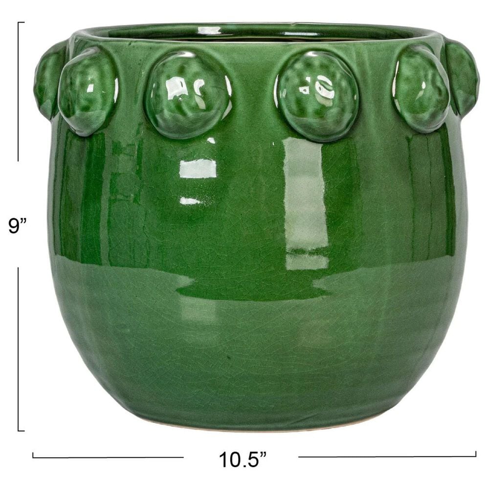 Creative Coop Terra-cotta Planter with Raised Dots in Green, , large