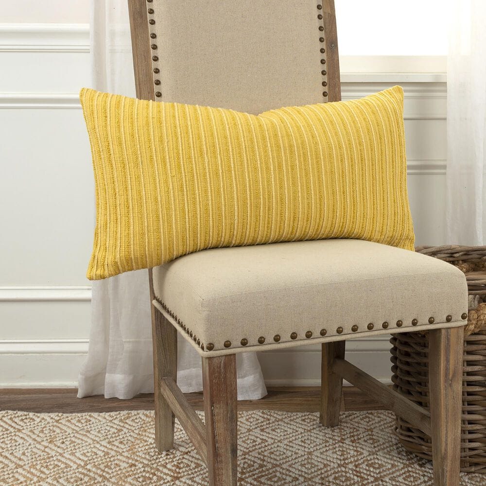 Rizzy Home 14&quot; x 26&quot; Polyester Filled Striped Lumbar Pillow in Yellow, , large