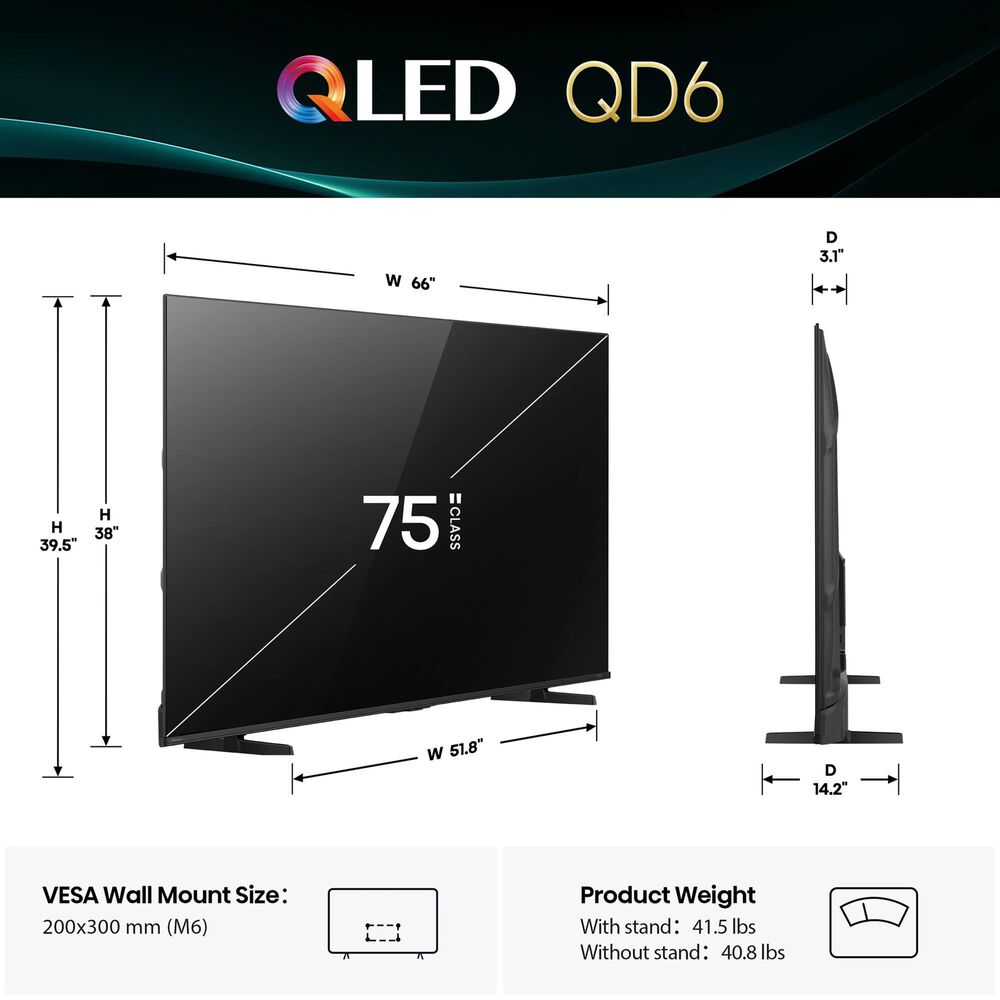 Hisense 75&quot; Class QD6 Series QLED 4K in Black - Smart Fire TV, , large