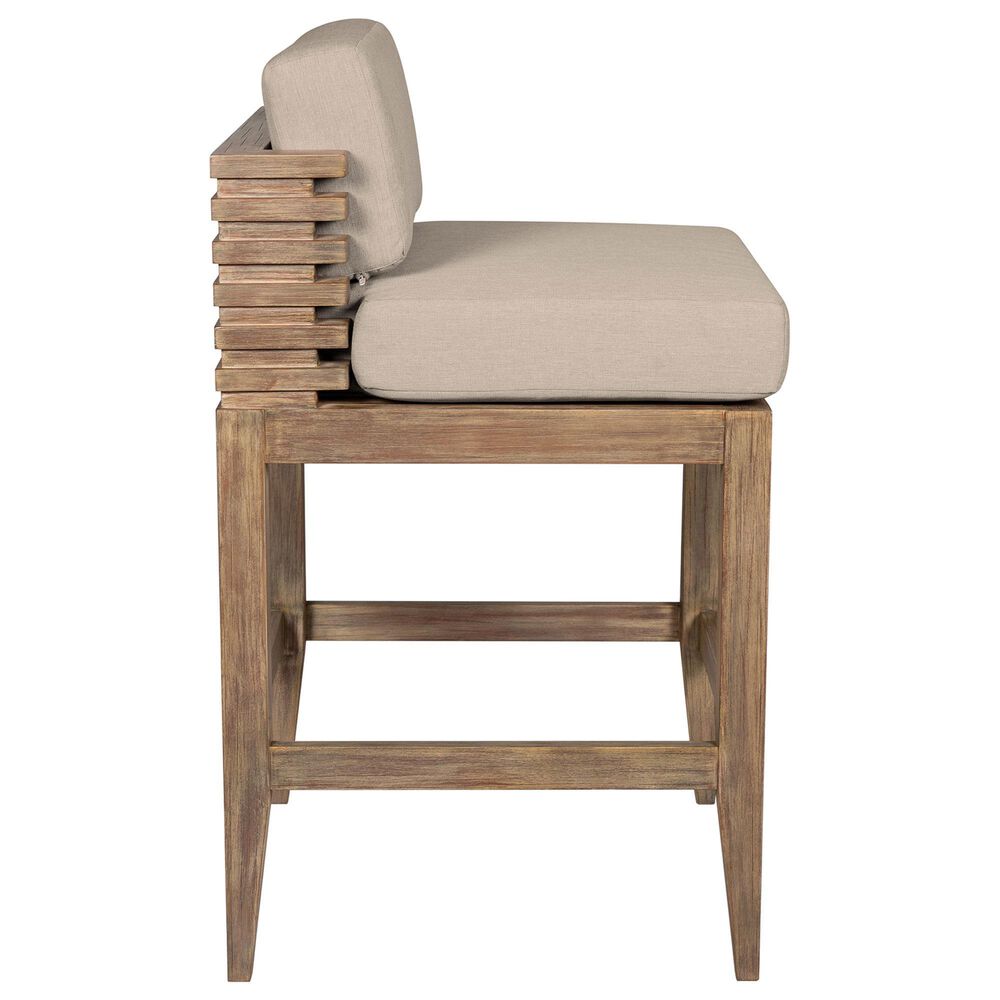 Armen Living Vivid Patio Counter Height Bar Stool with Taupe Cushion in Brown, , large