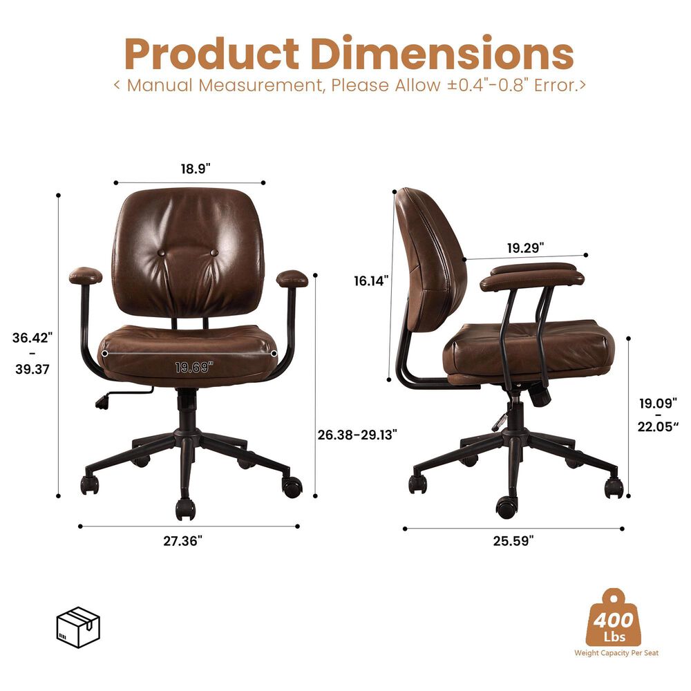 HOMLUX Executive Office Chair with PU Fabric Cushion in Dark Brown, , large