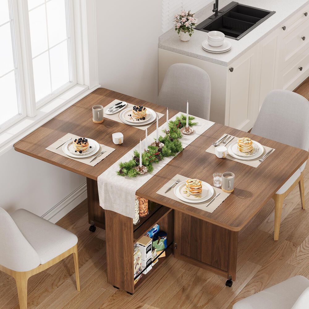 GARVEE Folding Dining Table with Storage in Brown - Table Only, , large