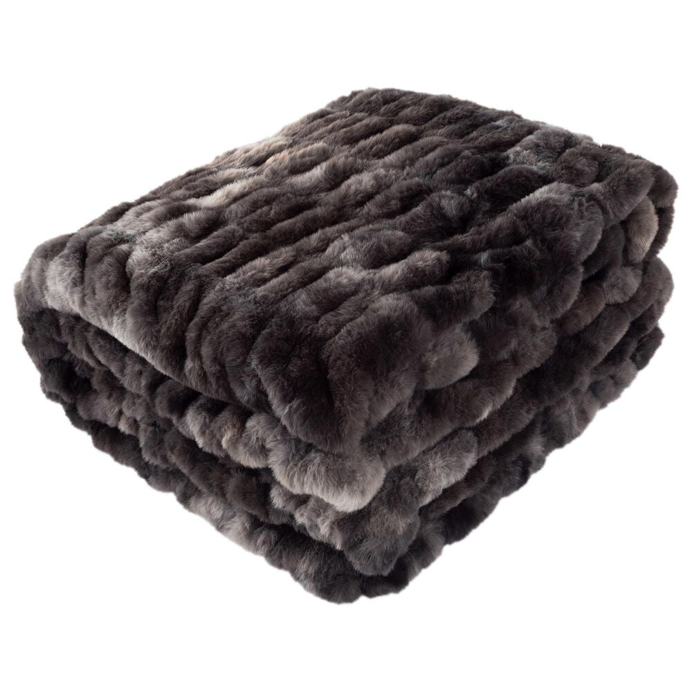 Timberlake 60" x 80" Ruched Faux Fur Throw Blanket in Black, , large