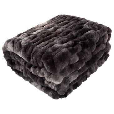 Timberlake 60" x 80" Ruched Faux Fur Throw Blanket in Black, , large