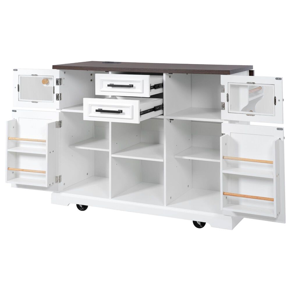 HOMLUX 54.9" Kitchen Island with Drop Leaf in White and Brown, , large