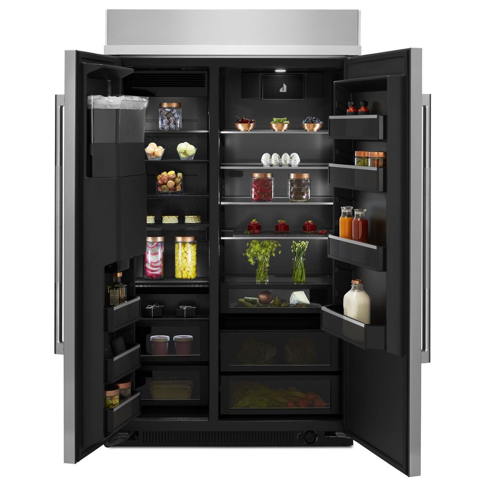 JennAir Rise 29.4 Cu. Ft. Built-In Side-By-Side Refrigerator with External Ice and Water Dispenser in Stainless Steel and Obsidian Black, , large
