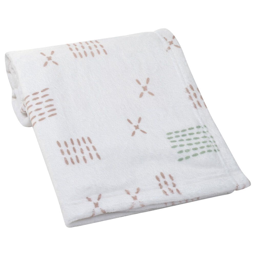 Lambs &amp; Ivy Farmyard Friends Baby Blanket in White, Taupe and Sage Green, , large