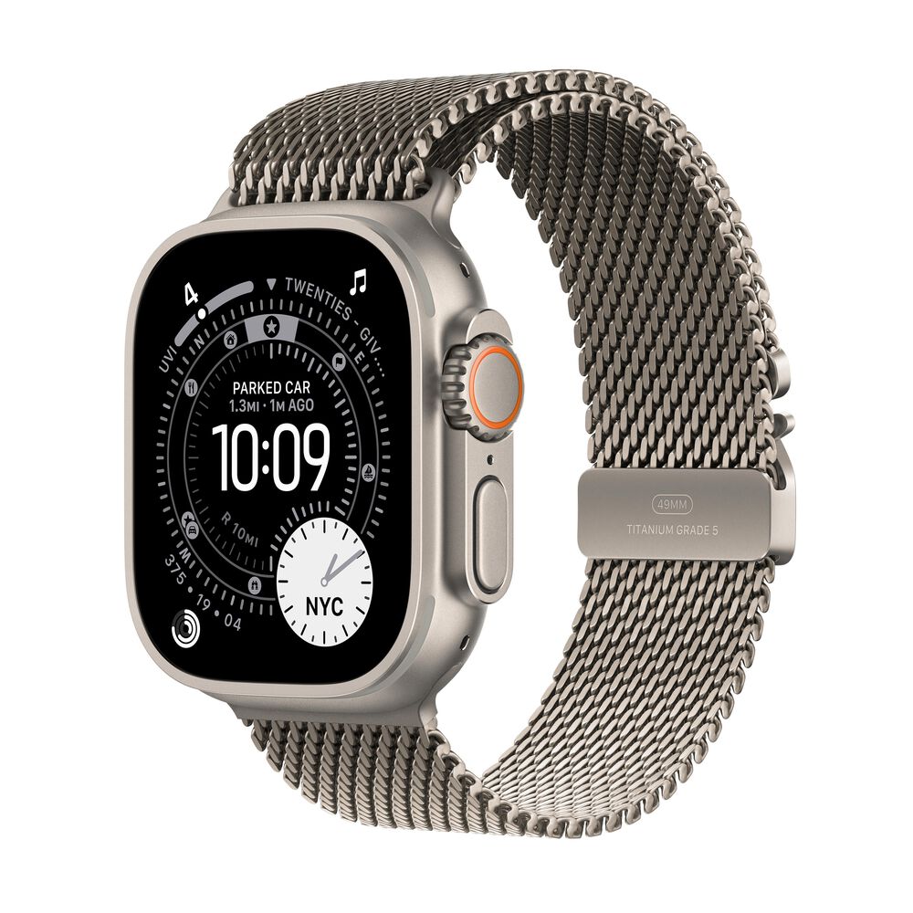 Apple Watch Ultra 3 (GPS+Cellular) 49mm Titanium Case with Titanium Milanese Loop - Medium - (2025), , large