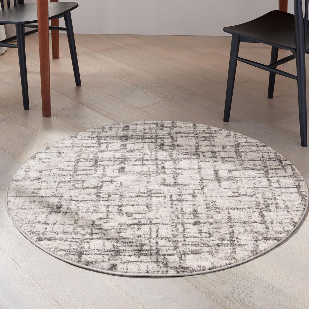 Nourison Rush 4&#39; Round Ivory and Grey Area Rug, , large