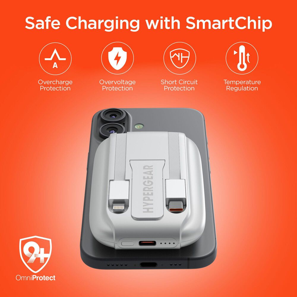 Hypercel Mag Grip Go 5000mAh Magnetic Wireless Fast Charge Power Bank in White, , large