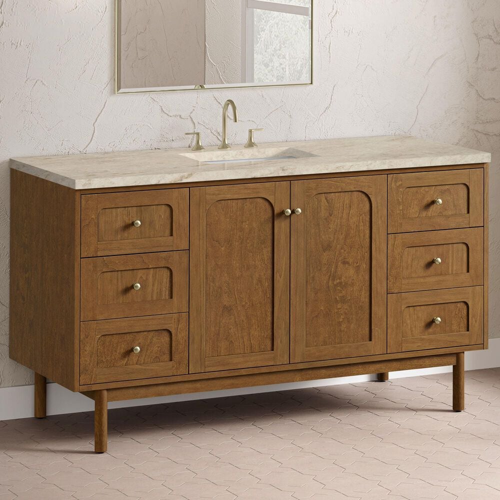 James Martin Laurent 60" Single Bathroom Vanity in Honey Oak with 3 cm Tajnar Eclos Top and Rectangular Sink, , large