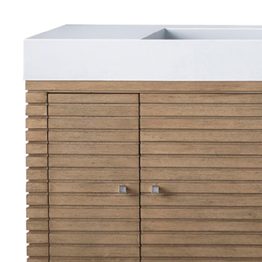 James Martin Vanities Linear 72&quot; Single Bathroom Vanity in Whitewashed Walnut with 10 cm Glossy White Solid Surface Top and Rectangular Sink, , large