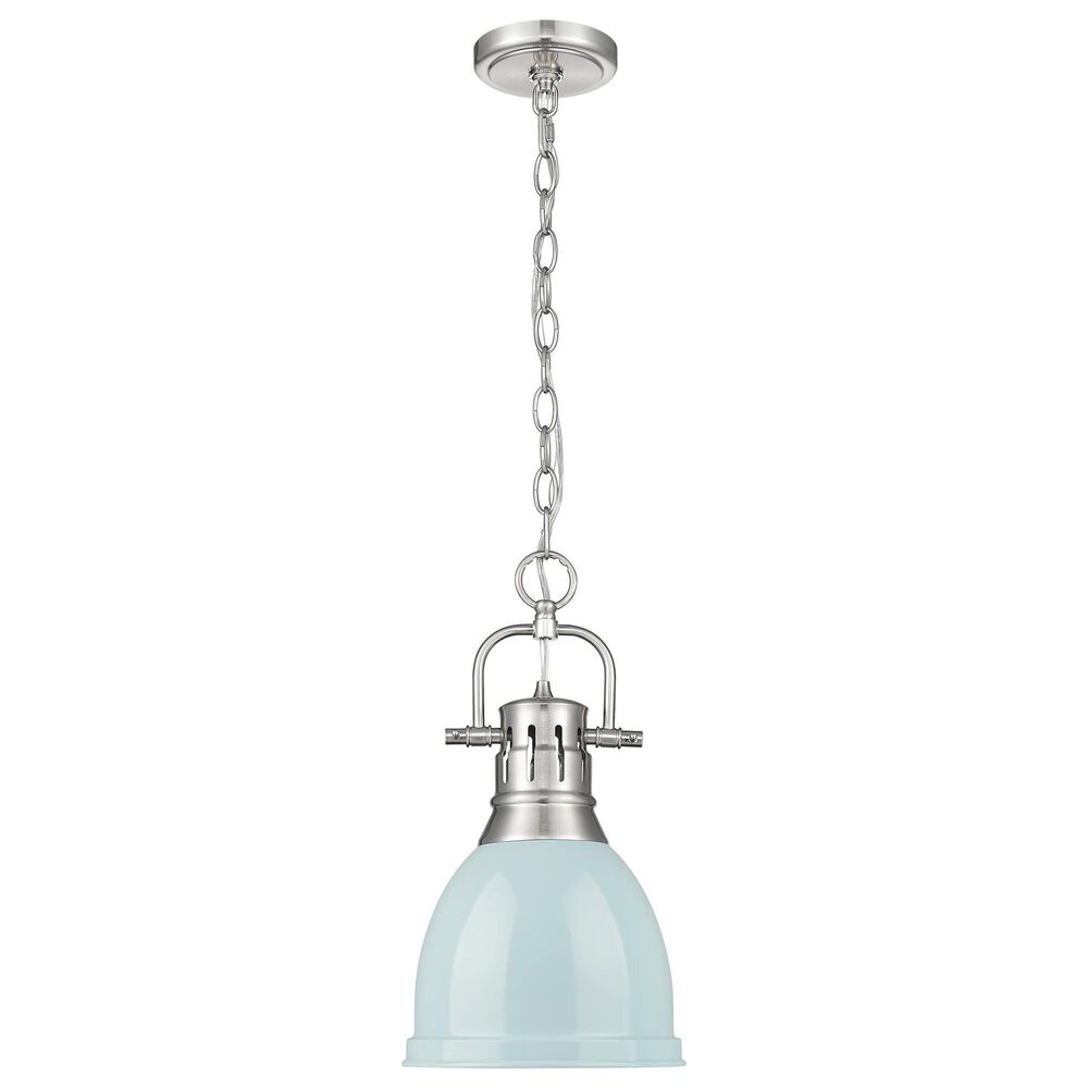 Golden Lighting Duncan 1-Light Small Pendant with Chain and Seafoam Shade in Pewter, , large