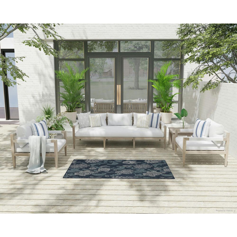 Nourison Garden Oasis GOA03 Navy 3&#39; x 5&#39; Indoor/Outdoor Area Rug, , large