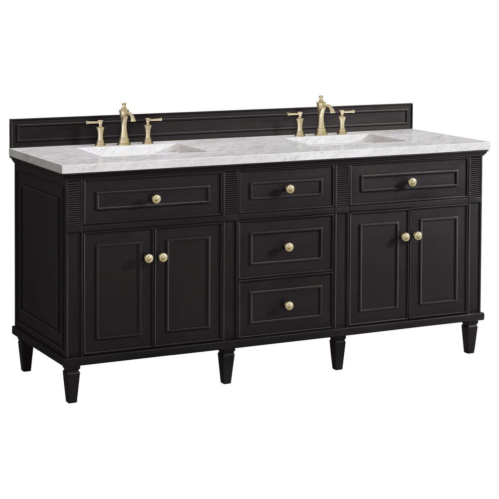 James Martin Vanities Lorelai 72" Double Vanity in Black Onyx with 3 cm Carrara White Marble Top, , large