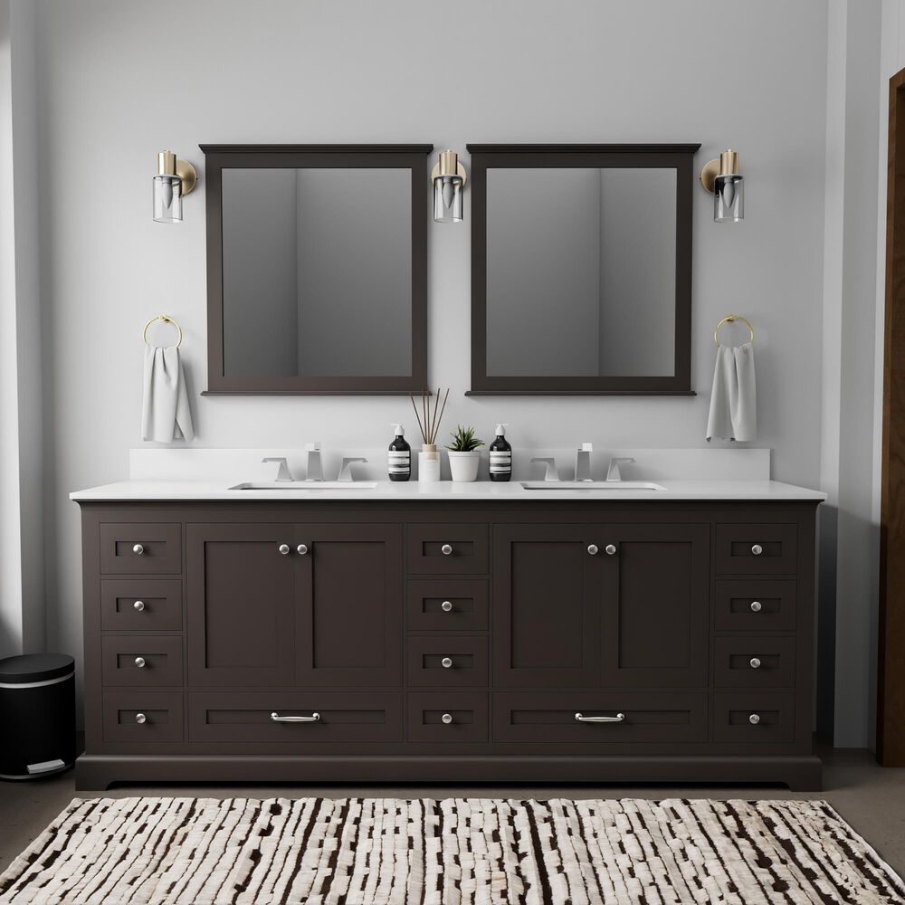 Lexora Home Dukes 84" Double Bathroom Vanity in Espresso with 2 cm White Cultured Marble Top and Rectangular Sinks, , large