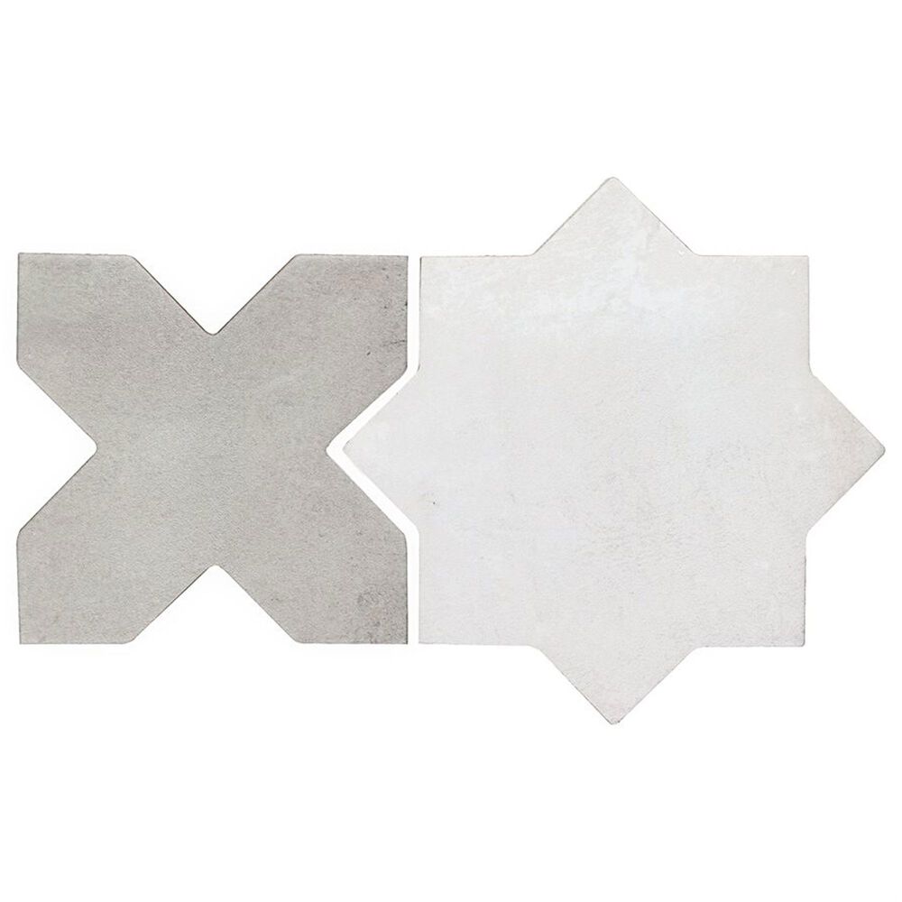 Soho Studio Malta White Star and Dove Gray Cross 6" x 6" Porcelain Tile Kit, , large