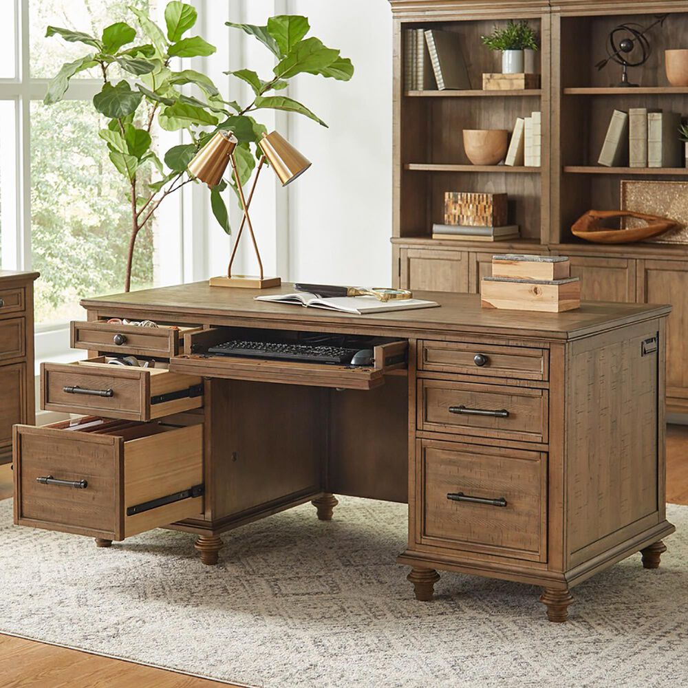 Riva Ridge Hensley 66&quot; Executive Desk in Honey, , large