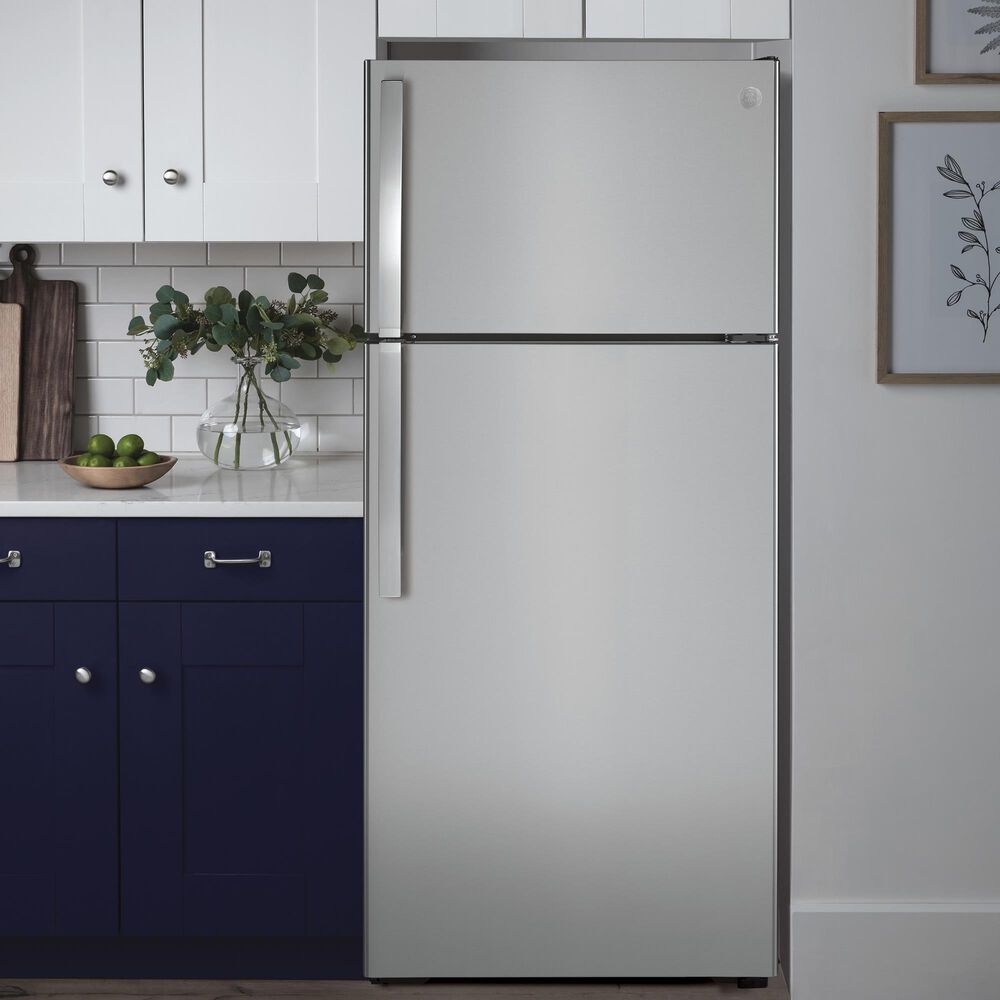 GE Appliances 16.6 Cu. Ft. Top Freezer Refrigerator Energy Star in Stainless Steel, , large