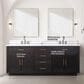 Lexora Home Abbey 80" Double Bathroom Vanity in Black Oak with 2 cm White Carrara Marble Top and Rectangular Sinks, , large