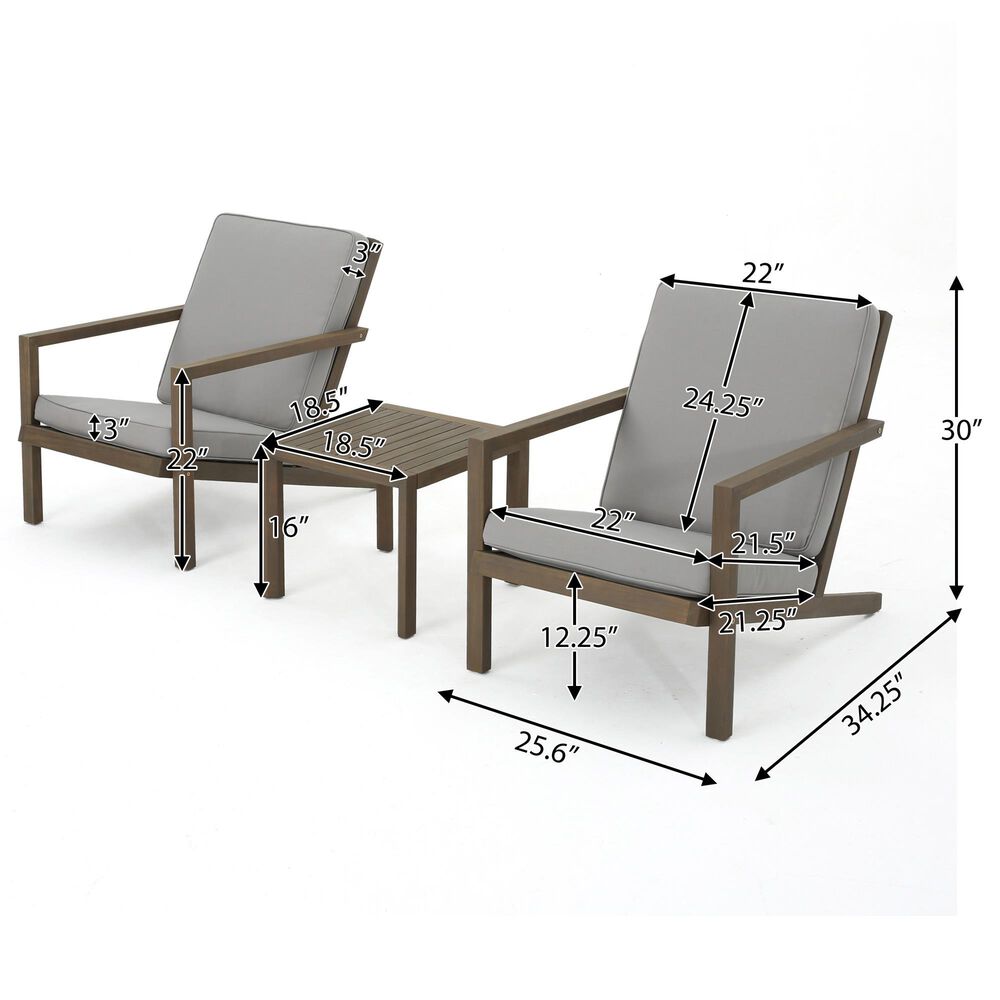 Hearth and Haven Leah 3-Piece Patio Chat Set with Gray Cushion in Brown, , large