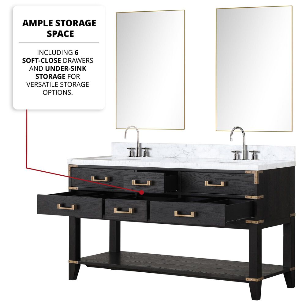 Lexora Home Norwalk 60&quot; Double Bathroom Vanity in Black Oak with White Cultured Marble Top  and Rectangle Sink, , large