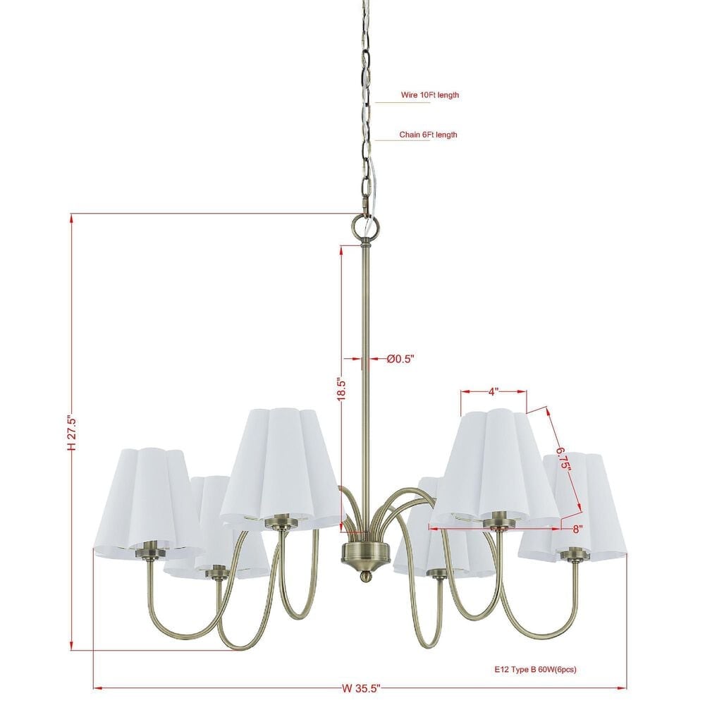 Southern Lighting Kensington 6-Light Chandelier in Brass, , large