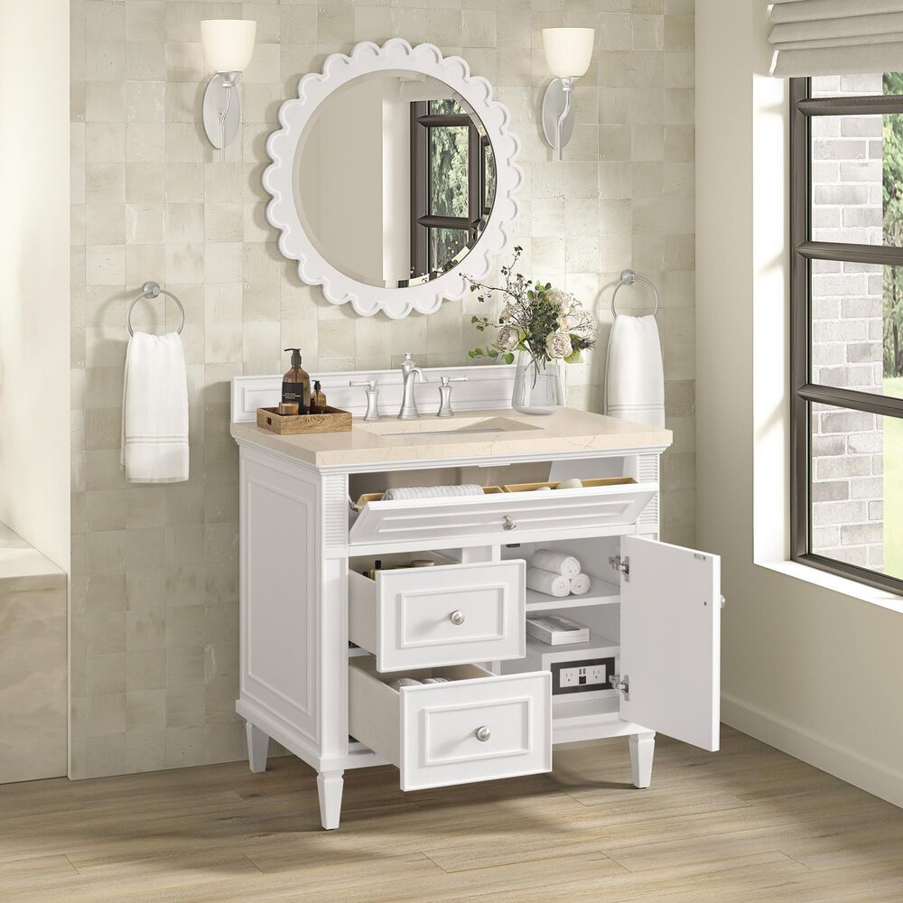 James Martin Vanities Lorelai 36&quot; Single Vanity in Bright White with 3 cm Eternal Marfil Quartz Top, , large